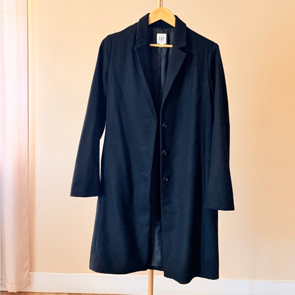 GAP Women’s Button Down Long Black Coat Size Small Pre-Owned